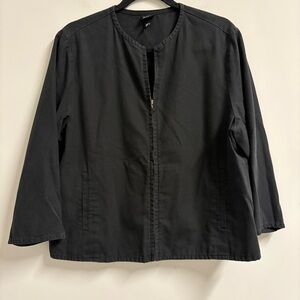 EILEEN FISHER Black Cotton No Collar Jacket Modern Coastal Size M